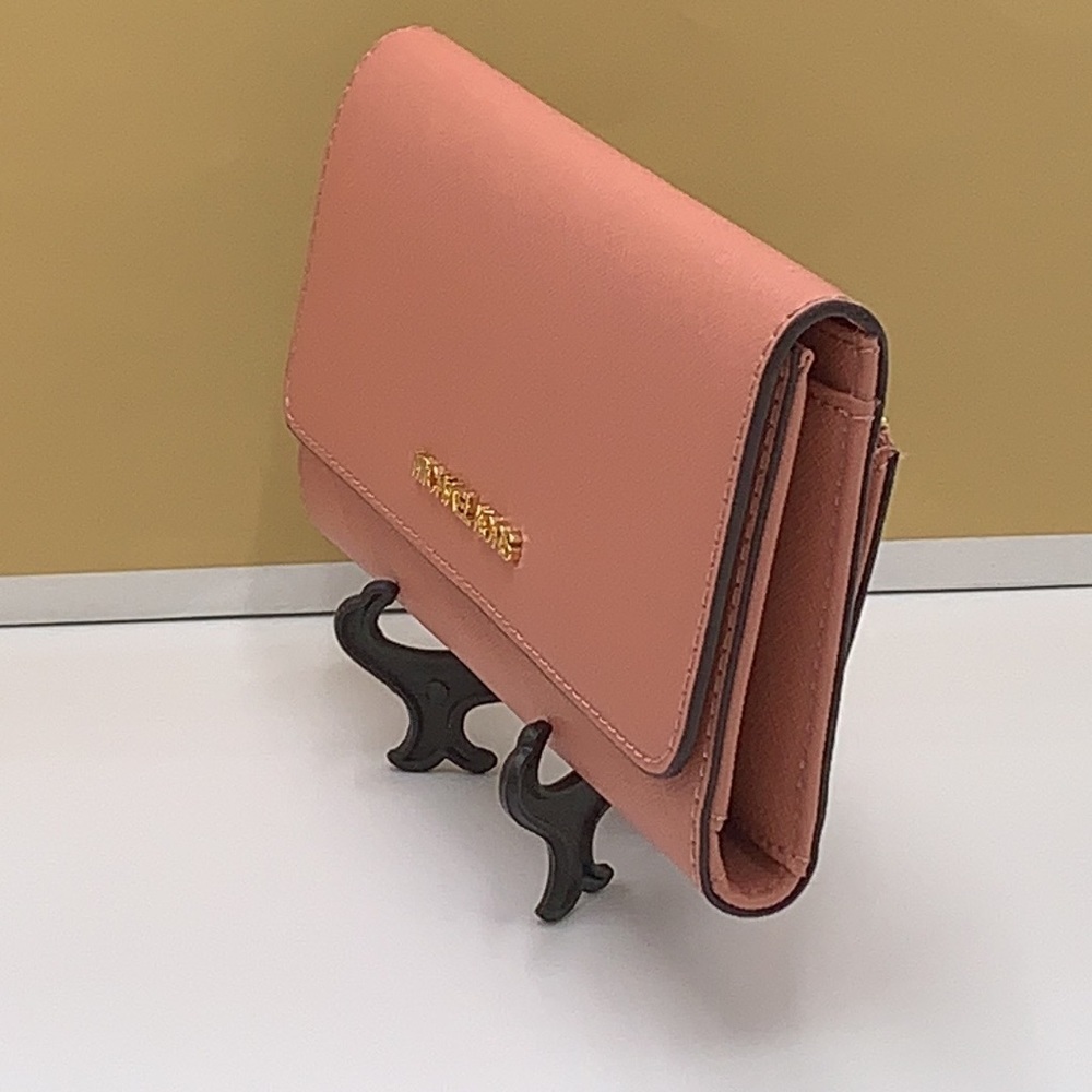 MICHAEL KORS JET SET TRAVEL LARGE TRIFOLD WALLET SUNSET ROSE COLOR - Picture 9 of 14